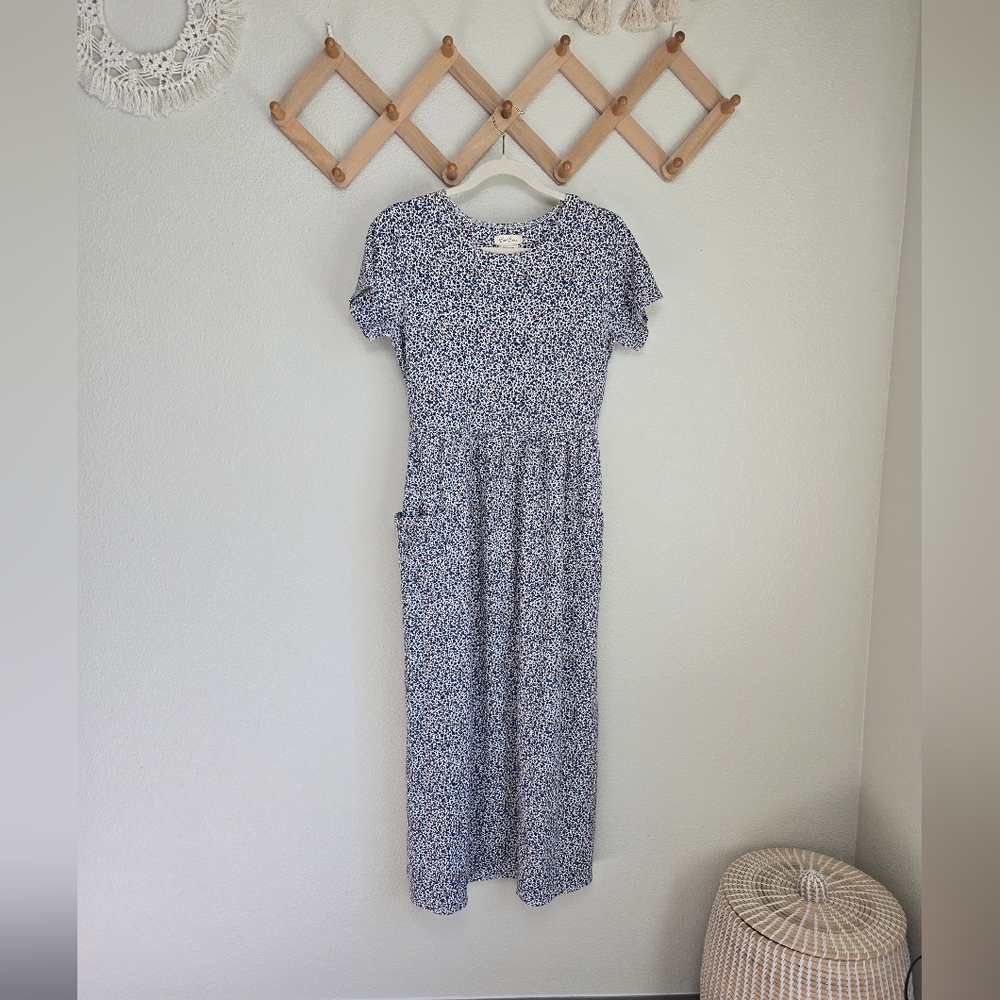Bobbie Brooks Floral Round Neck Short Sleeve Midi Dress Womens Small EUC